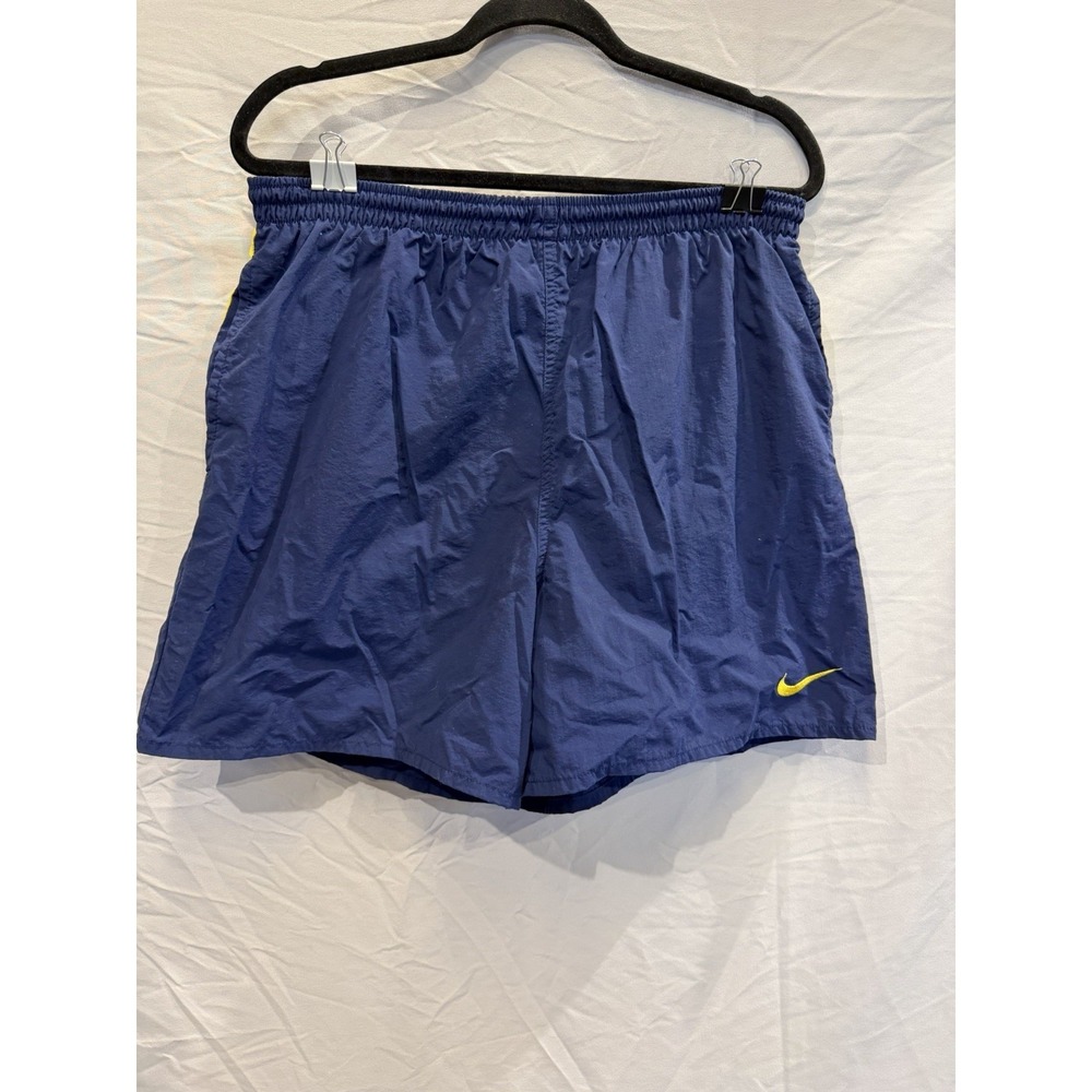 Vintage Nike XL Men's Blue Yellow Colorblock Swim Shorts Elastic Waist